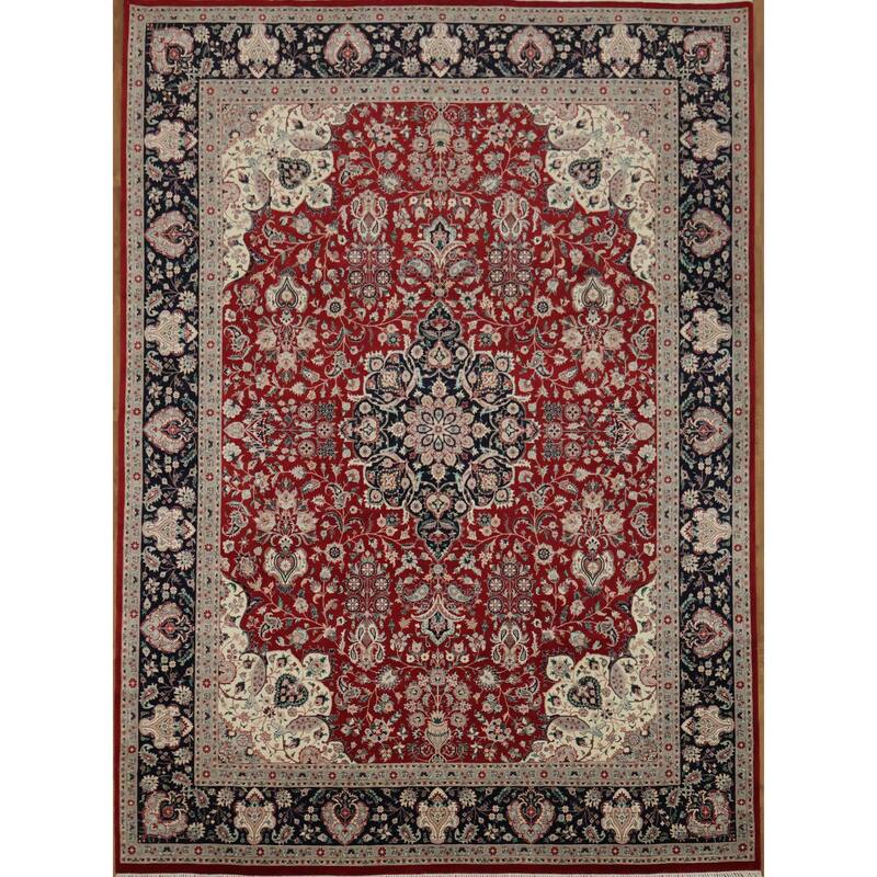 Hand Knotted Oriental 100% Wool Carpet Traditional Floral Red Tabriz Area Rug - 12' 3'' X 9' 1''
