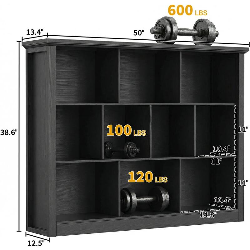 7/10 Cube Bookcase Organizer with Backpanel, 50" Wooden Storage Book Shelf for Living Room, Bedroom, Home Office, Kids Room