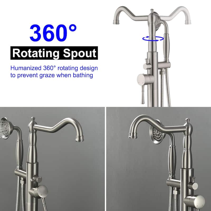 Freestanding Bathtub Faucet High Flow Rate Single Handle Floor Mounted Tub Faucets with Hand Sprayer Swivel Spout Tub Fillers