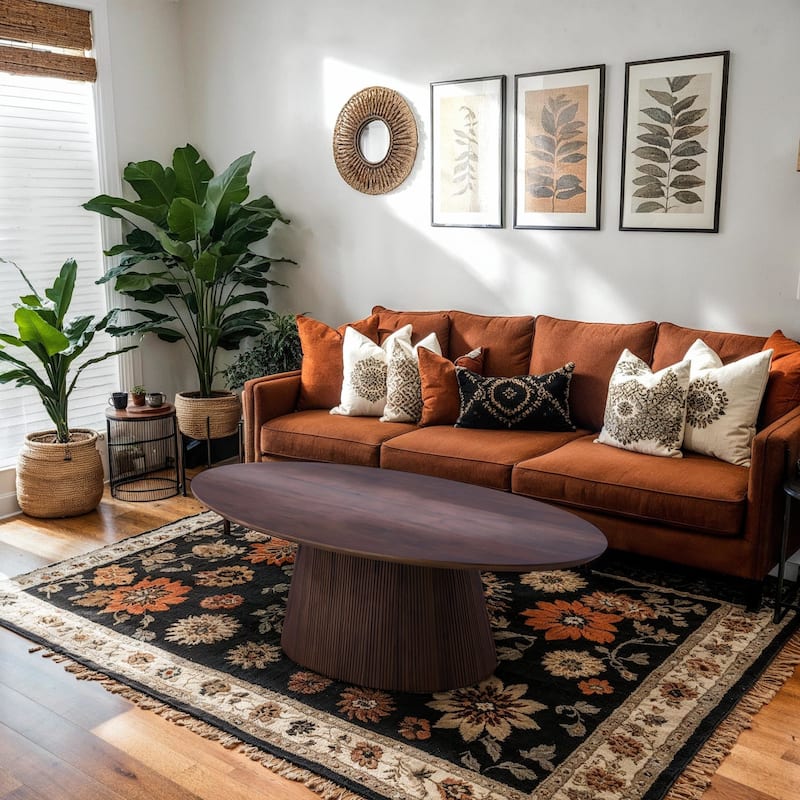 Mid Century Modern Brown Wood Coffee Table with Fluted Base - Living Room Furniture for Living Room