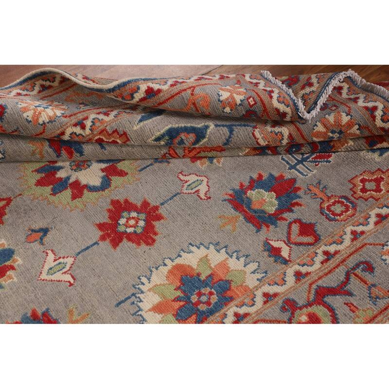 Grey Kazak Oriental Area Rug Handmade Geometric Wool Carpet - 5'0" x 6'8"