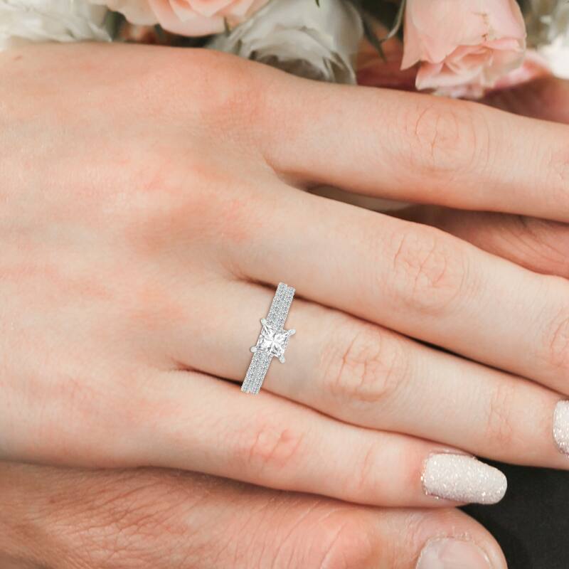 Marquee 1.80 CTW Center Princess Cut Lab Grown Diamond Engagement Ring Set in 14Karat White Gold