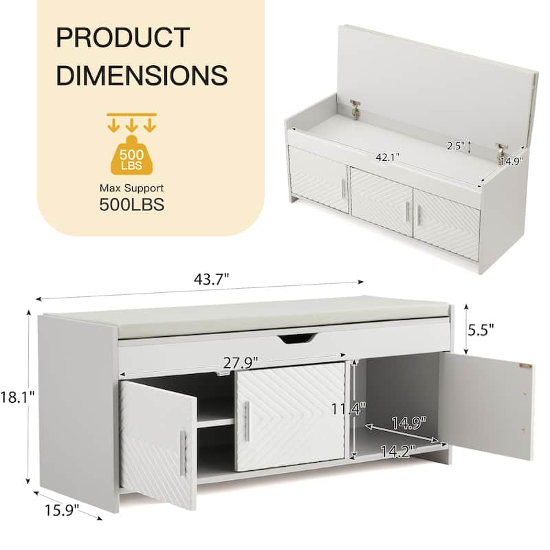 Wooden Entryway Storage Bench with Cushioned Seat - Hidden Compartment Shoe Bench, Multipurpose Hallway & Bedroom Storage