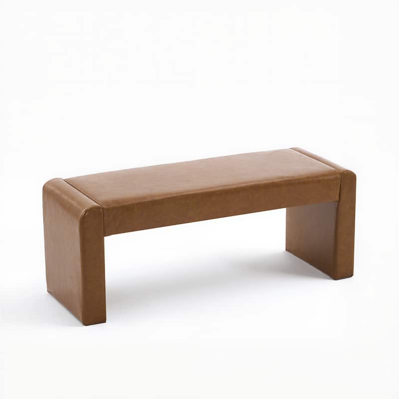 Velvet/Faux Leather Entryway Bench End of Bed Bench Upholstered Modern Window Bench for Dining Room/Bedroom - Faux-leather-Camel