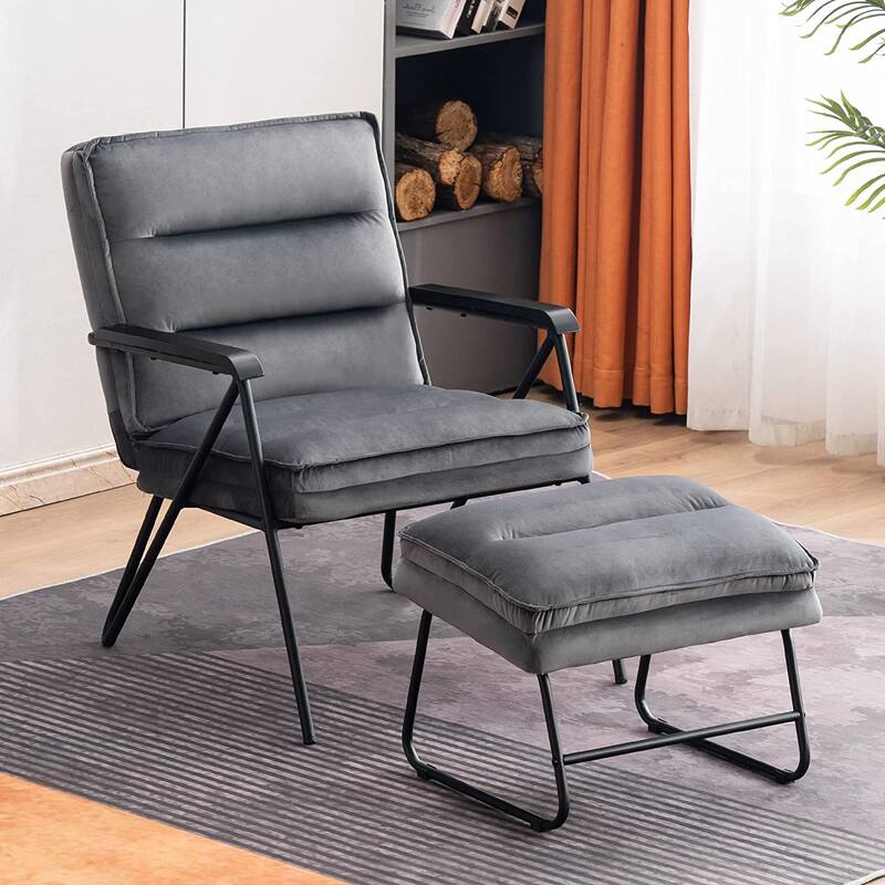 MCombo Tufted Velvet and Iron Club Chair with Ottoman