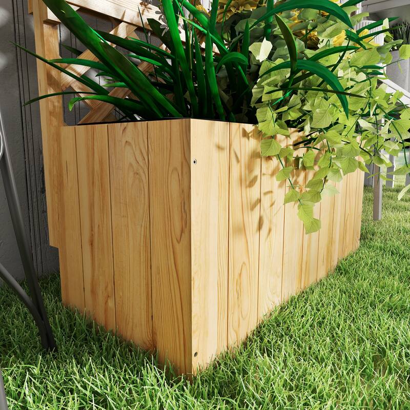 Outsunny Raised Garden Bed with Trellis and Wheels, Outdoor Wooden Elevated Planter Box, Freestanding Raised Flower Bed