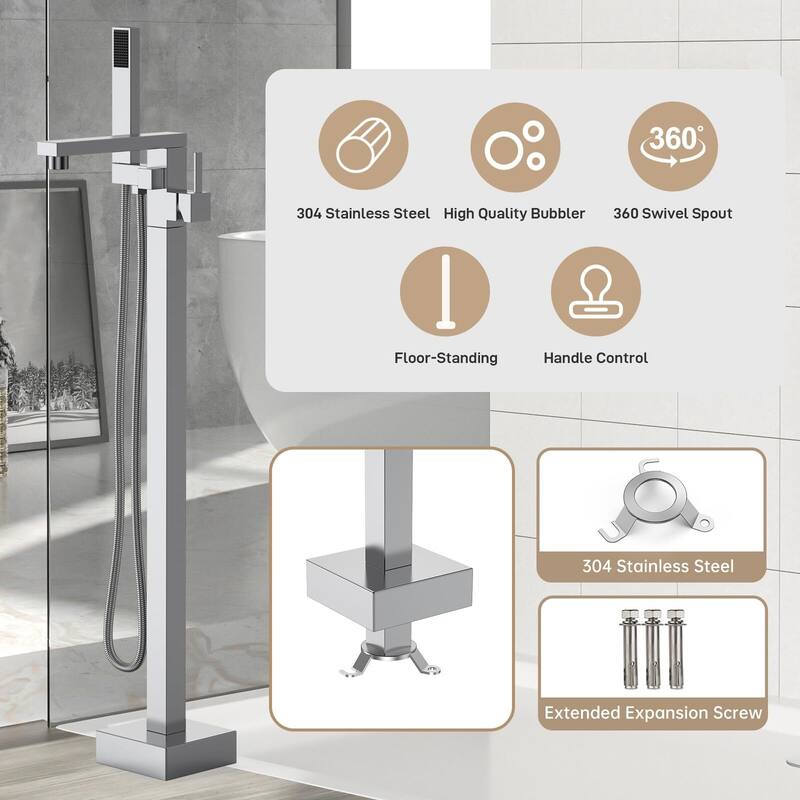 Freestanding Bathtub Faucet, Floor-Mount Tub Filler Chrome