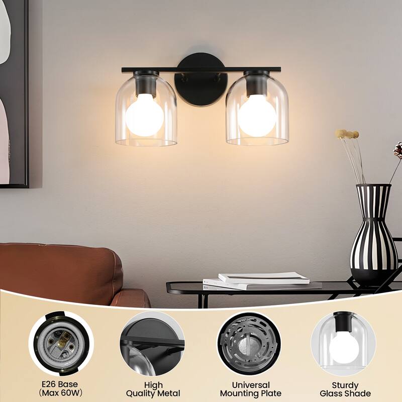 2/3/4-Light Dimmable Bathroom Vanity Light with Glass Shade - Matte Black