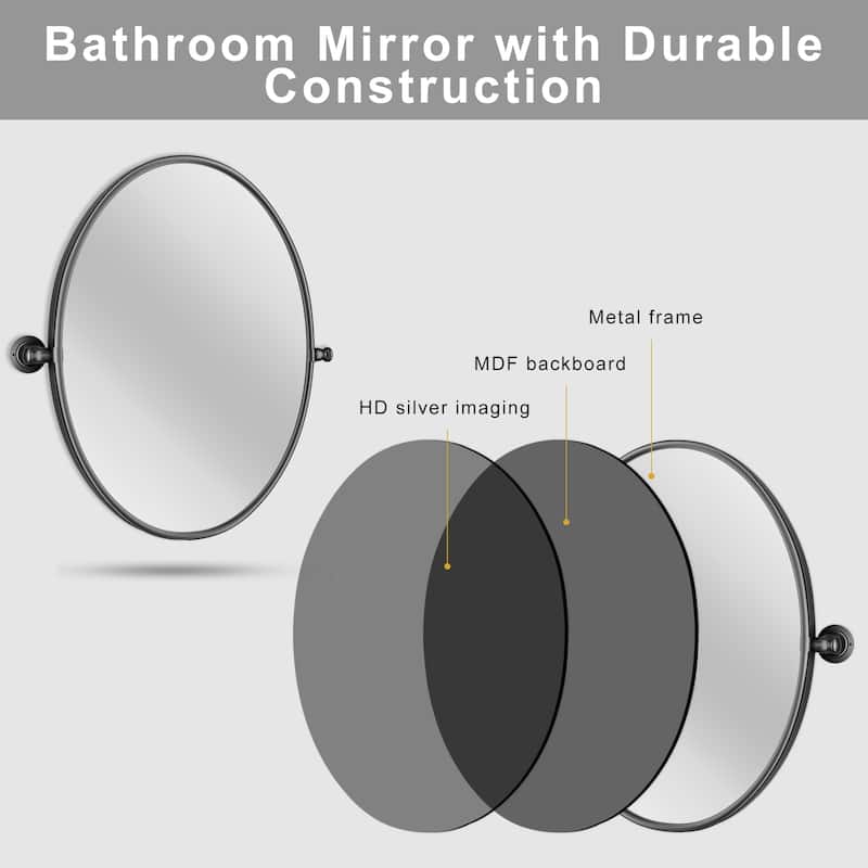 Rectangle Bathroom Tilting Vanity Wall Pivot Mirror, with Rounded Corner Design