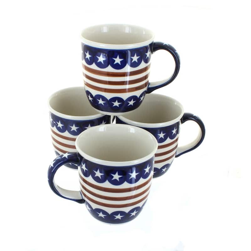 Blue Rose Polish Pottery 1800 Zaklady 4PC Mug Set