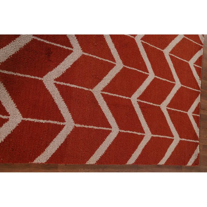 Hand Knotted Oriental 100% Wool Carpet Modern All-Over Red Gabbeh Area Rug - 7' 10'' X 5' 2''