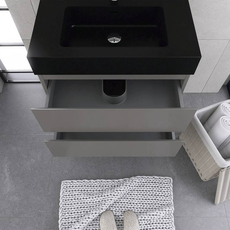 Single Sink Floating Bath Vanity in with Solid Surface Top
