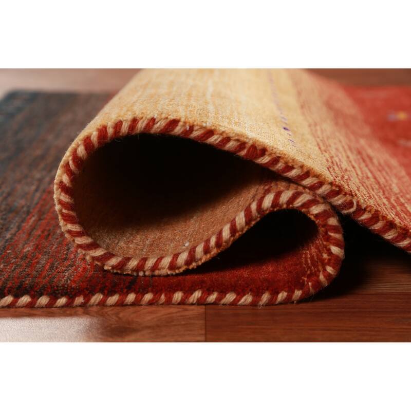 Hand Knotted Oriental 100% Wool Carpet Tribal Stripe Oranges & Rust Gabbeh Area Rug - 4' 10'' X 3' 1''