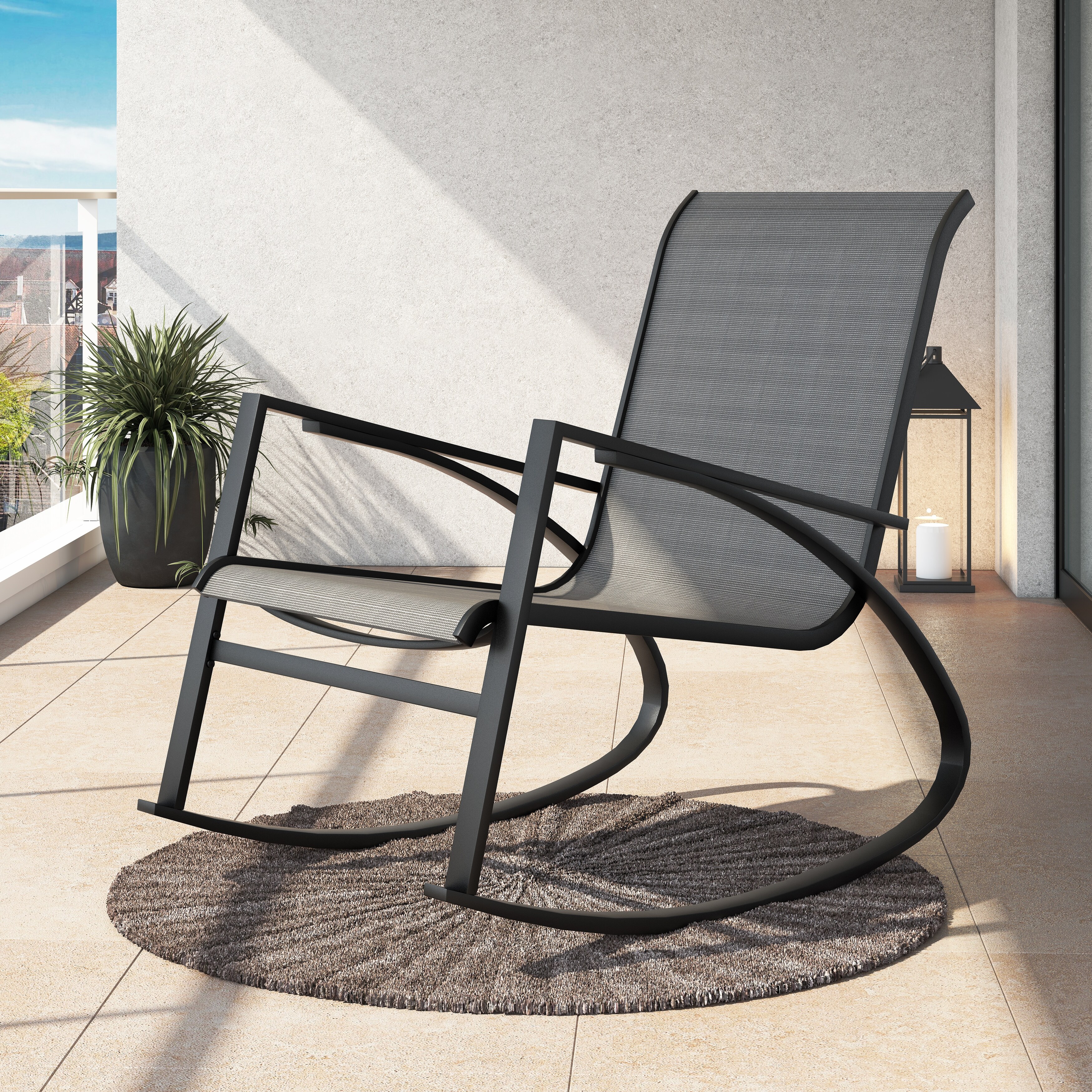 Corvus Antonio Outdoor Sling Fabric Rocking Chair Overstock 31705796
