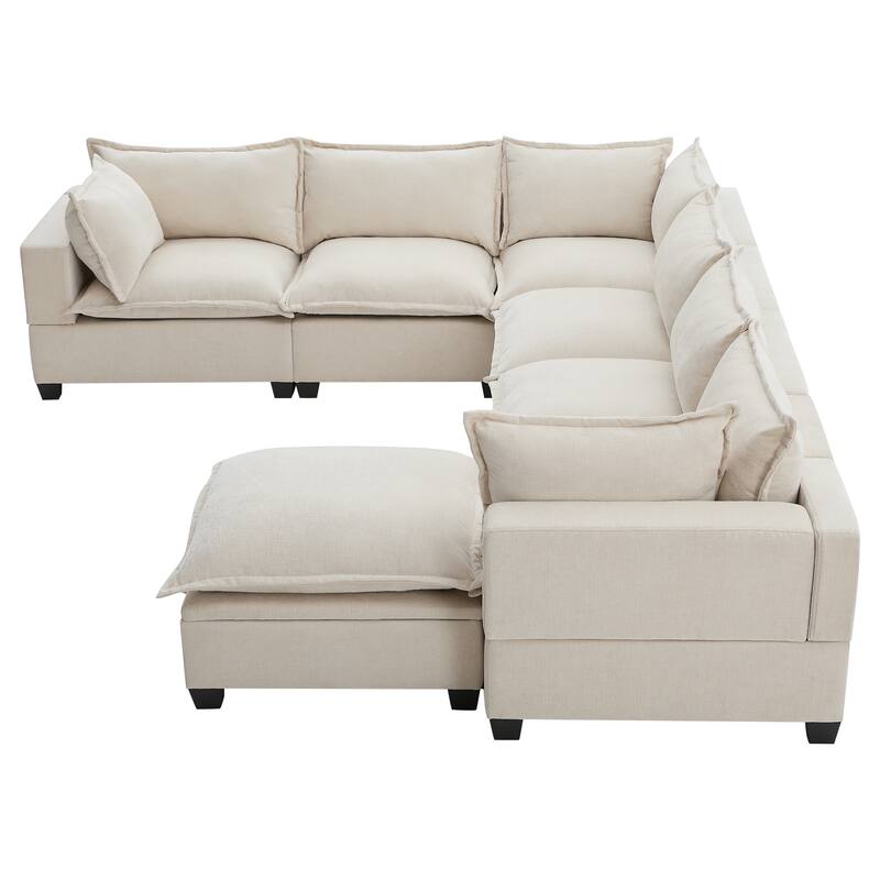 Roomfitters 117.5" Modular U-Shaped Sectional Sofa with Storage Ottoman, 7 Seat Wide Chenille Couch, Living Room Sofa