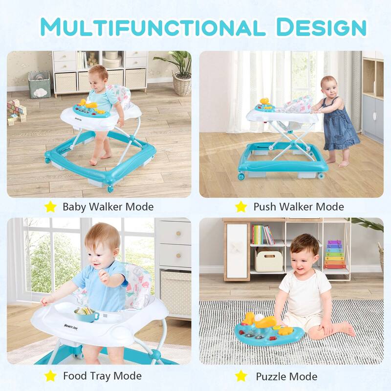 Honeyjoy Foldable Baby Walker with 3 Adjustable Heights Comfy Padded - See Details