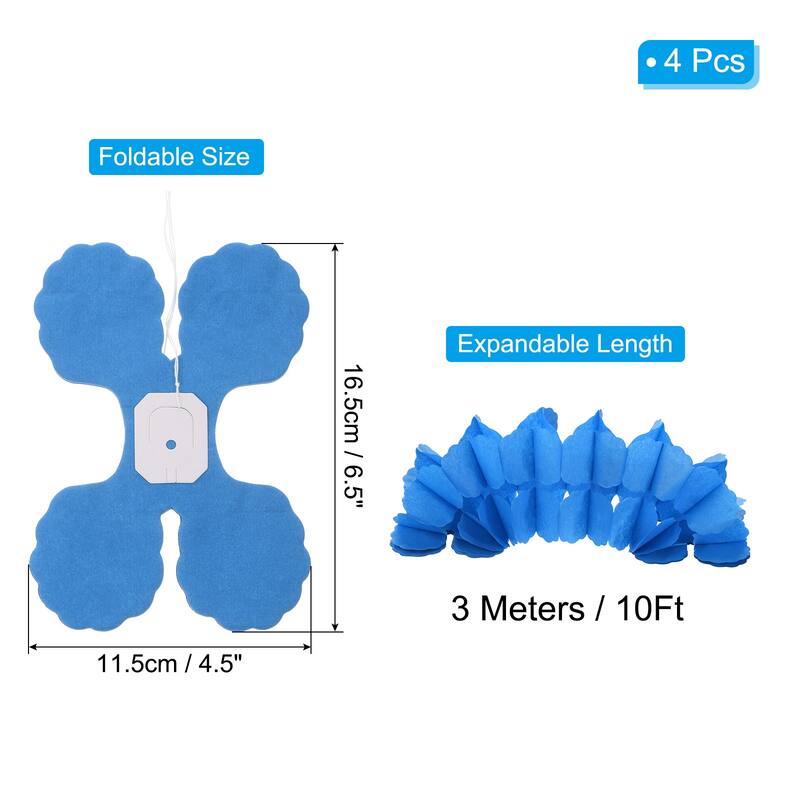 4Pcs Total 40Ft Four-Leaf Tissue Paper Garland Hanging Streamers - Sky Blue