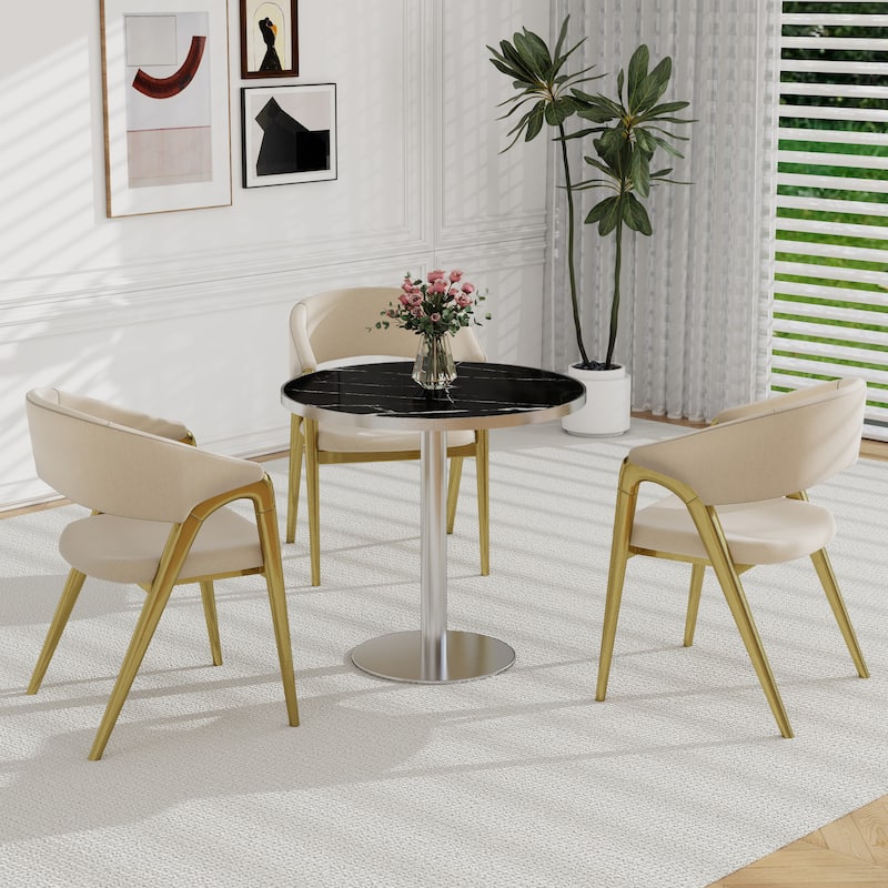 Square Modern Dinning Table 31.5 inches Bistro Table Tulip Table with Faux Marble top, Sturdy Metal Frame Diameter