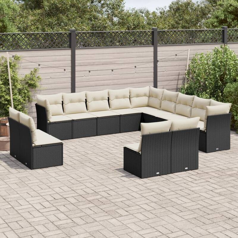 vidaXL Garden Sofa Set Black - Black and cream Large Without table