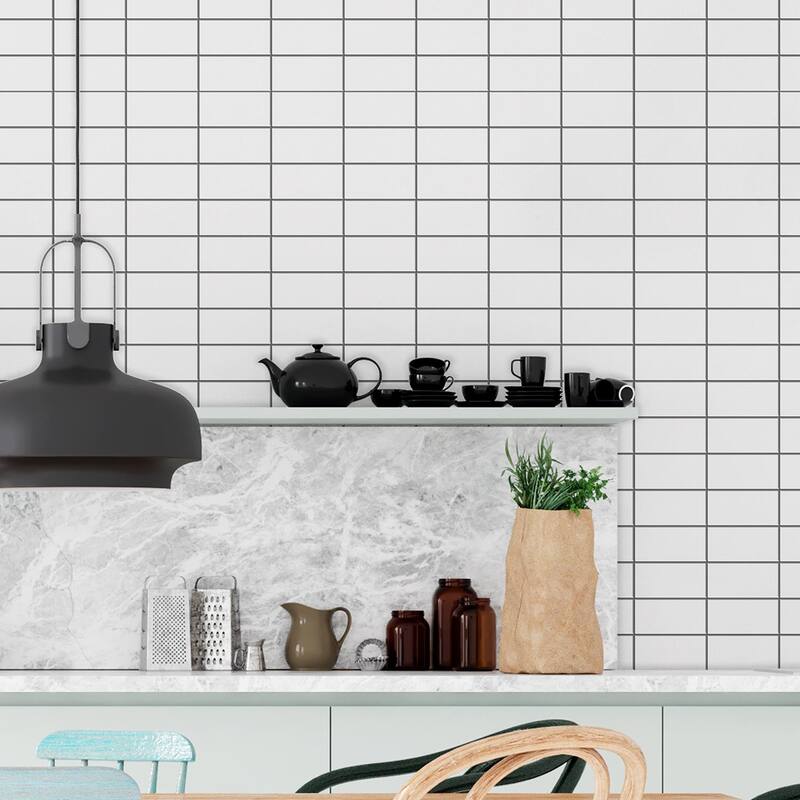 Walplus Classic White Glossy 3D Tile Sticker Peel and Stick Kitchen Backsplash