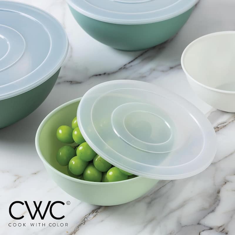COOK WITH COLOR - 12 Piece Plastic Nesting Bowls - 6 Prep Bowls and 6 Lids, Microwave Safe.