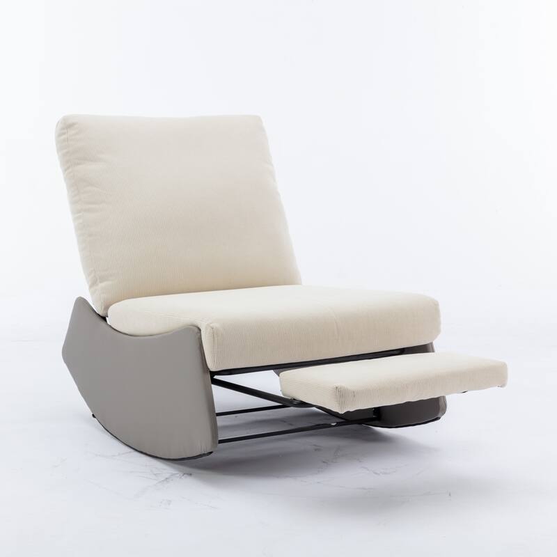 Corduroy Rocking Recliner Chair with Adjustable Back & Ottoman