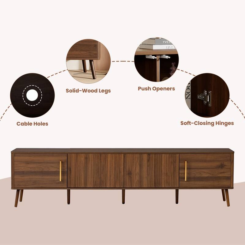 78" Modern TV Stand for 85" TVs, Fluted Door Entertainment Center with Soft-Close