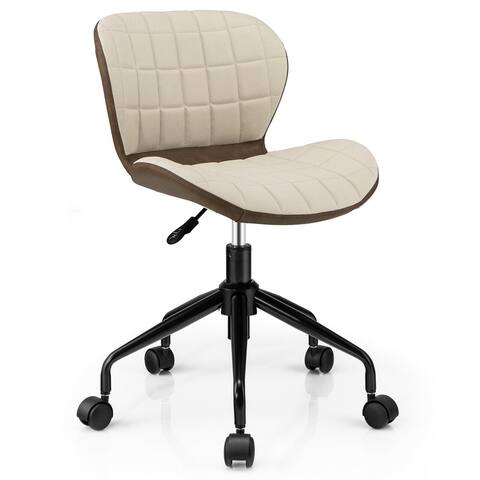 Gymax Mid Back Home Office Chair Adjustable Swivel Linen & PU Leather - See Details