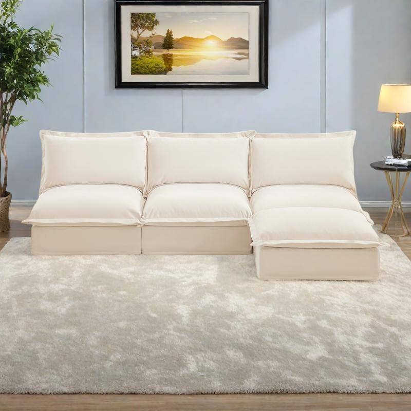 109.8" Chenille Modular Sectional with Reversible Ottoman and 3-Seater Armless Design & Free Combination