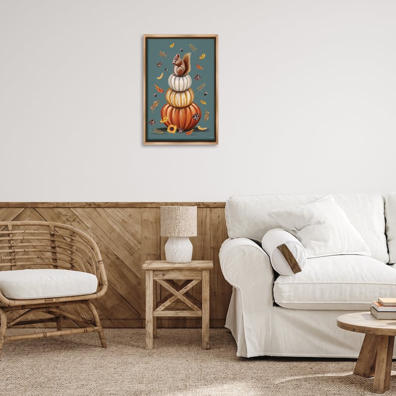 Stupell Squirrel Atop Pumpkin Stack Framed Floater Canvas Wall Art Design By Elizabeth Tyndall