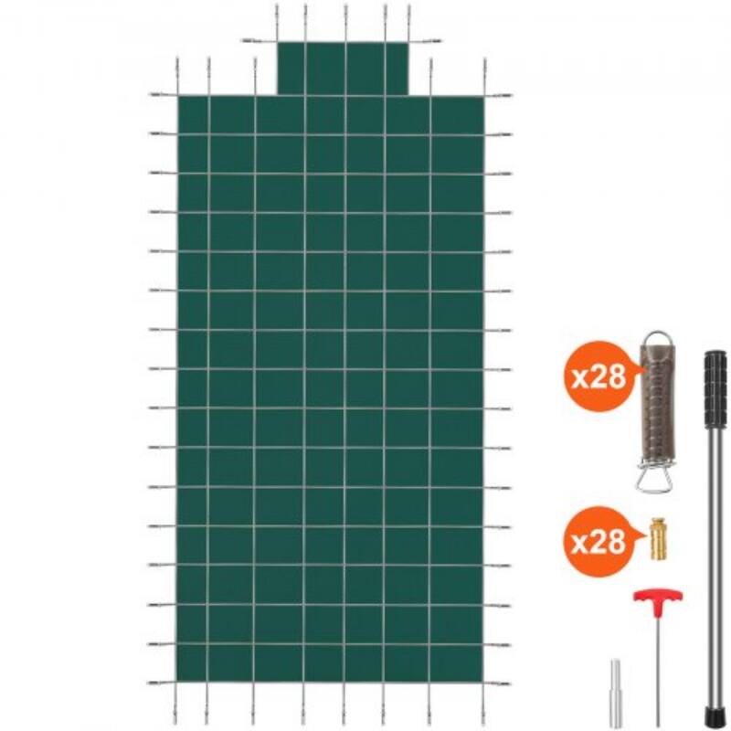 Rectangle Inground Pool Safety Cover Green Mesh with Center End Steps - 16 x 32 ft
