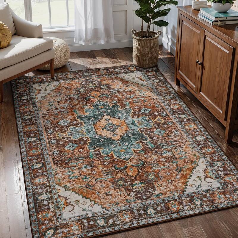 Washable Vintage Area Rug, Boho Rug, Ultra Soft Rugs for Entryway