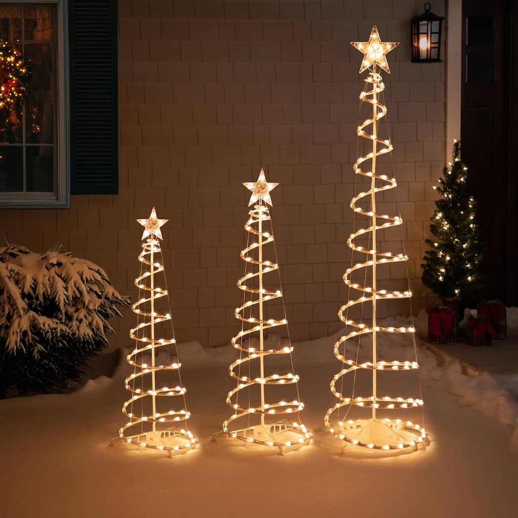 Pre-lit Spiral Outdoor Christmas Trees - 3' 4' and 6' - Clear Lights - Set of 3
