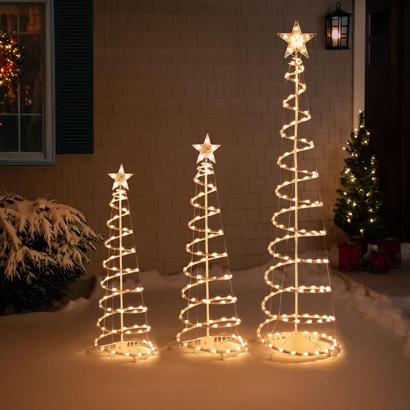 Pre-lit Spiral Outdoor Christmas Trees - 3' 4' and 6' - Clear Lights - Set of 3