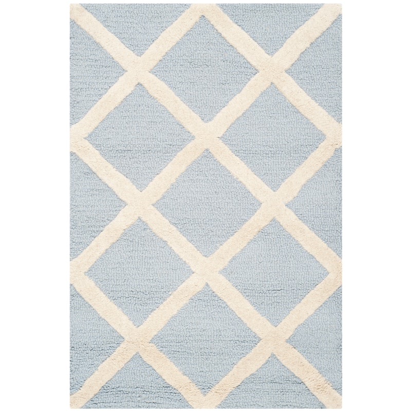 SAFAVIEH, Handmade Cambridge Siire Moroccan Trellis Wool Rug - 2' x 3' - Light Blue/Ivory