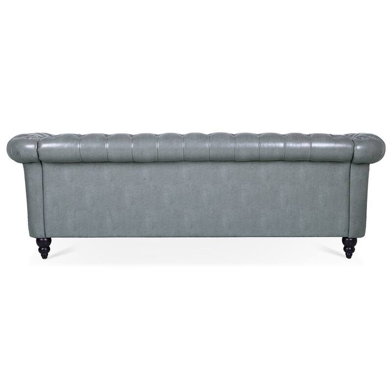 84.65" Chesterfield Tufted Faux Leather Sofa with Rolled Arms