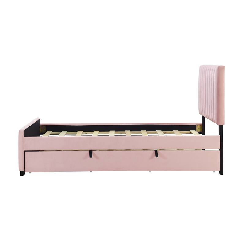 Twin Size Platform Bed Stylish Velvet Upholstered Bed Frame with ...