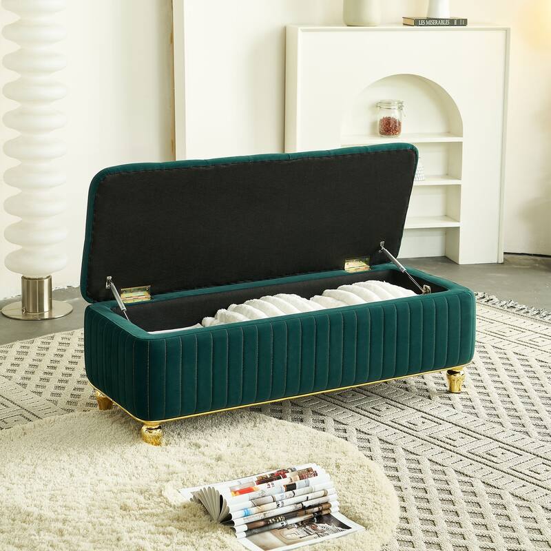 47.24''W Storage Ottoman,Upholstered Velvet Fabric Storage Ottoman with Safety Hinge for Living Room & Bedroom