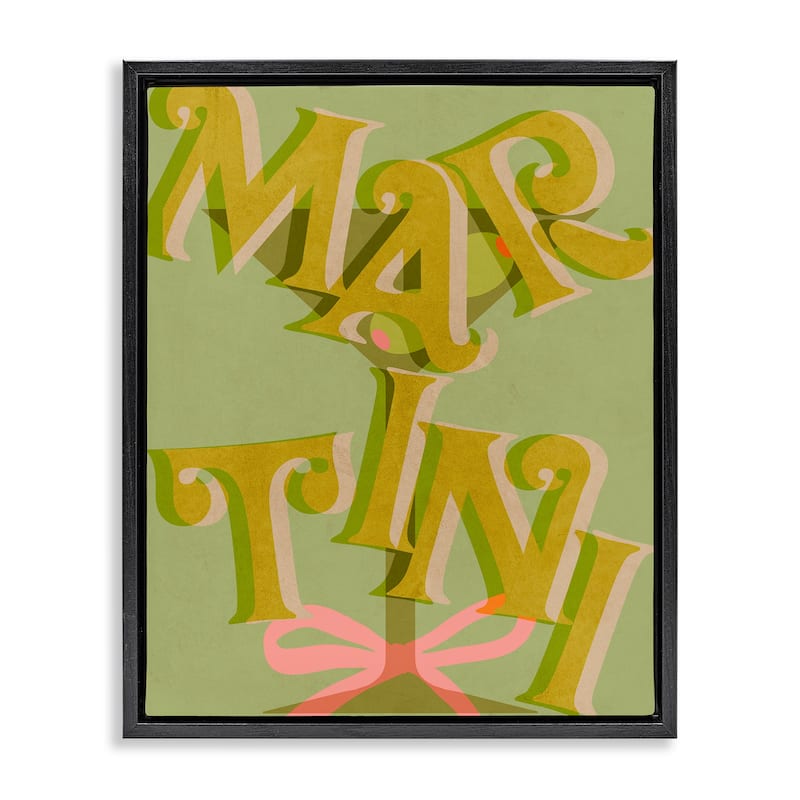 Stupell Classic Retro Martini Framed Floater Canvas Wall Art Design By Lil' Rue - 17 x 21 - Black