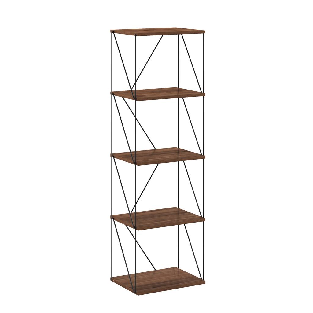 Furinno Rata 5-Tier Industrial Multipurpose Flat Base Shelf Display Rack with Metal Frame
