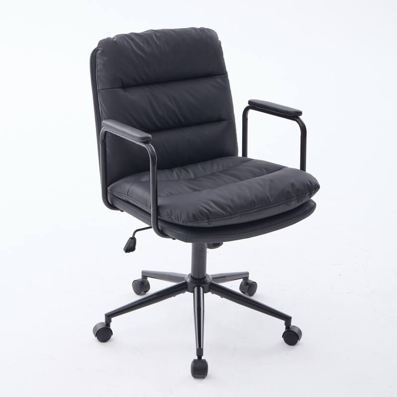 Office Chair,Mid Back Home Office Desk Task Chair with Wheels and Arms Ergonomic PU Leather Computer Rolling Swivel Chair