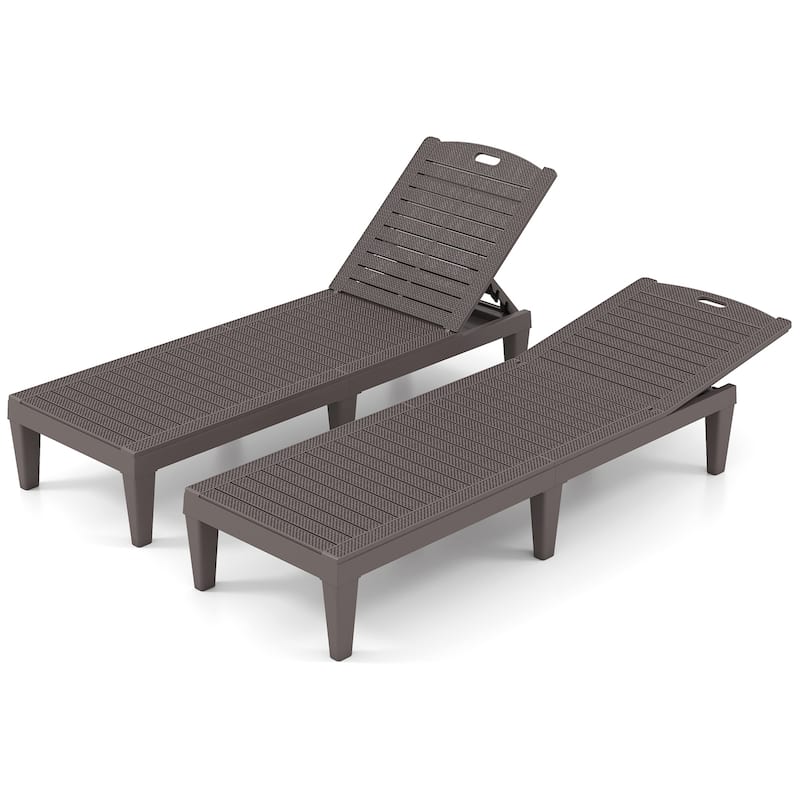 Set of 2 Outdoor Chaise Loungers with Rattan Surface and Adjustable Recline for Patio or Yard - 61.5" x 21.5" x 32.5"