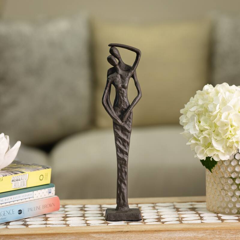Cast Iron Embracing Couple Figurine - 10.5" - Brown