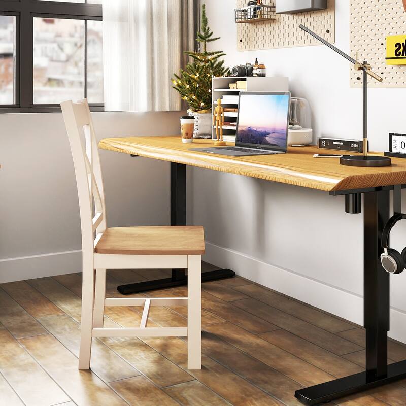 Gymax Modern Wooden Dining Chairs Set of 2 w/ High Back Rubber Wood