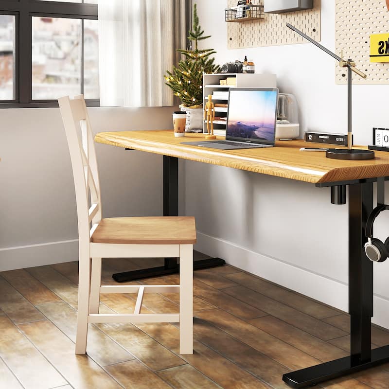 Gymax Modern Wooden Dining Chairs Set of 4 w/ High Back Rubber Wood