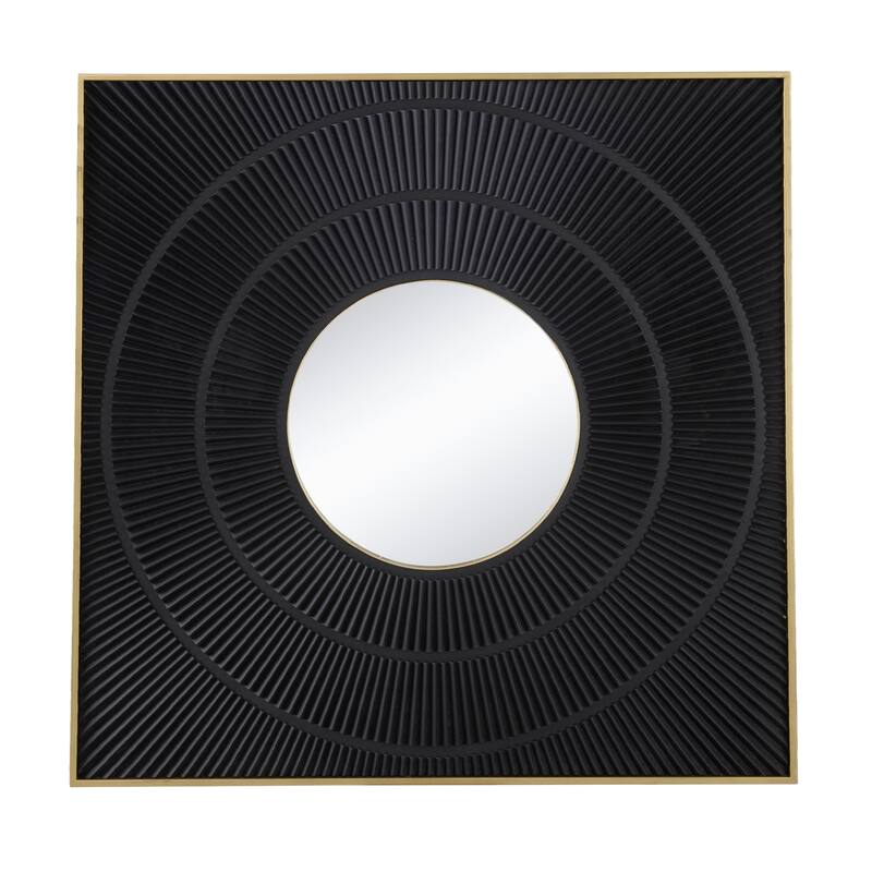 Square Carved Mirror with Pleated Design with Gold Iron Frame