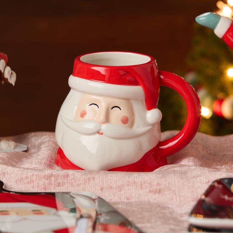 Certified International Christmas Whimsy Santa Set of 4 3-D Mugs 17 oz.