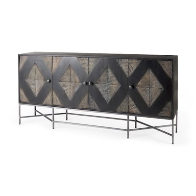 Hogarth I Two-Tone Brown Solid Wood Base Silver Frame 4 Cabinet Sideboard