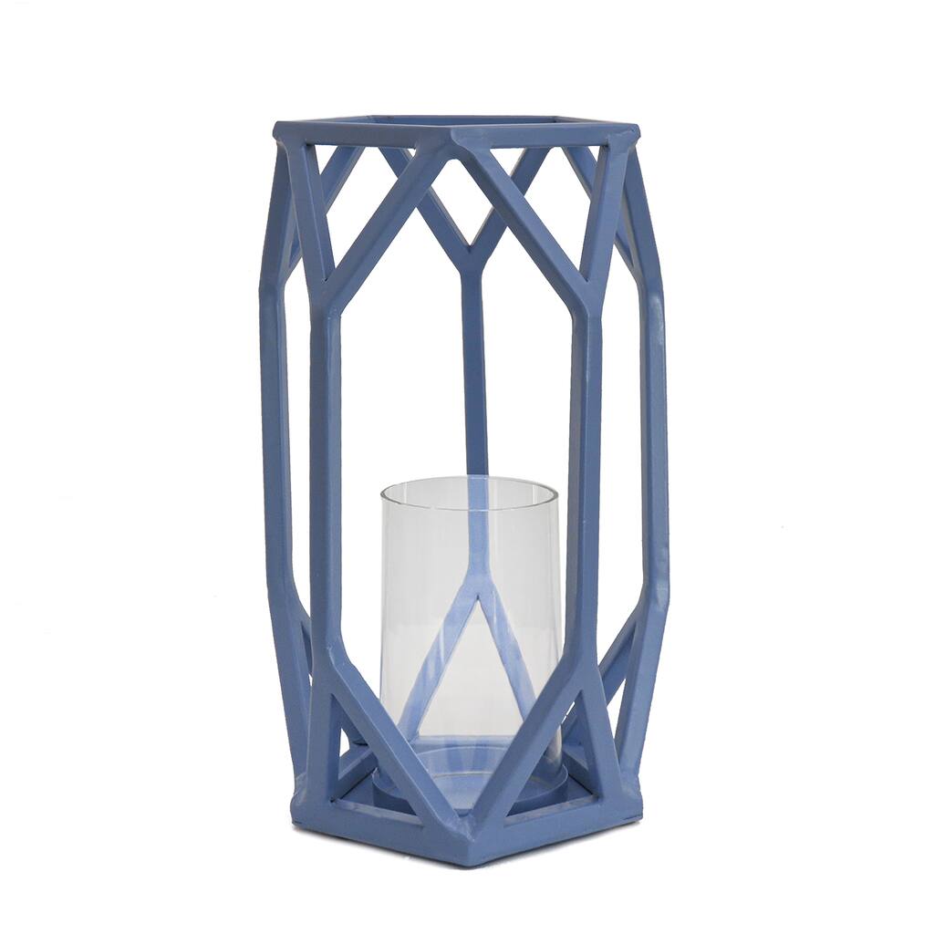 11" Candle Lantern with Glass Chimney, Ice Melt Blue by National Tree Company - 11 in
