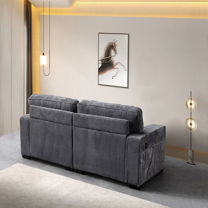Grey Loveseat with Engineered Wood Frame,Adjustable Headrests,Cushions